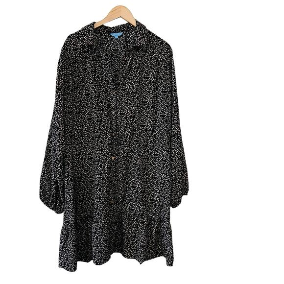 Draper James Floral Long Sleeve Dress Size XXL Black Cream - Picture 3 of 10